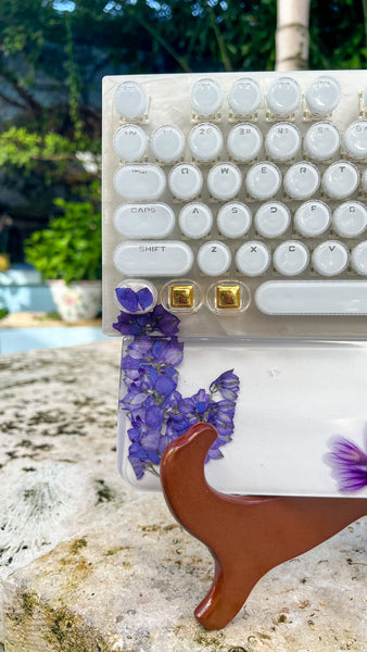 Purple Flower and Leaf Typewriter style RBG 100 key Keyboard with number pad and wrist rest set (Ready for Assembly!)