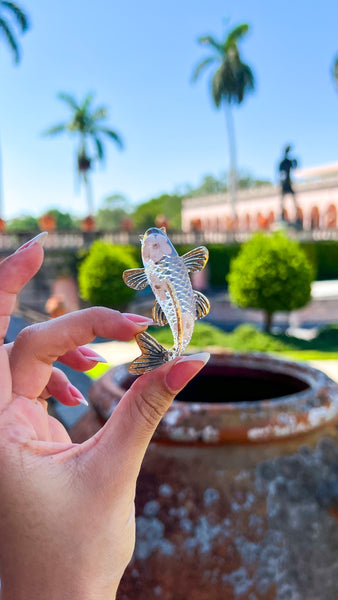 Souvenir Soap Bar With Pink Flower and Gold Koi Fish