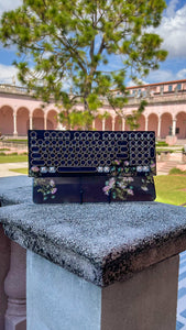 Pink and Blue Flower Black background Typewriter Style Keyboard and wrist rest set (Ready to Ship!) Numberpad :