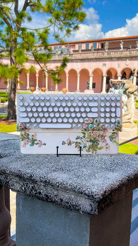 Pink and Blue Flower white background Typewriter Style Keyboard and wrist rest set (Ready to Ship!) Numberpad :