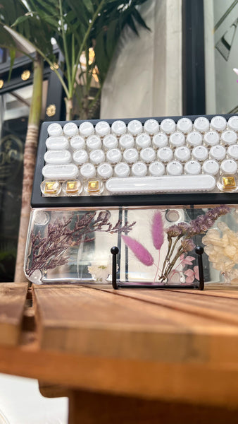 Bluetooth Clear Gold and Purple Flower Typewriter Style keyboard and wrist rest set (Ready for Assembly!)
