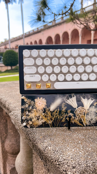 (Bluetooth!) Black White and Gold Keyboard and Wrist Rest Set (Ready to Ship!)