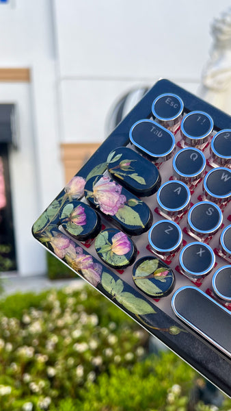 Bluetooth Black Silver and Pink Flower Rose keyboard and wrist rest set (Ready for Assembly!)