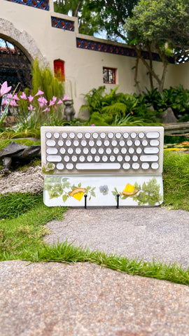 Pansy Flower with Lemon Compact Bluetooth Keyboard with Wrist Rest Set (Ready for Assembly!)