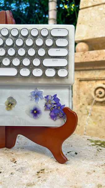 Bluetooth Pansy Flower and 3D Butterfly Typewriter Style keyboard and wrist rest set