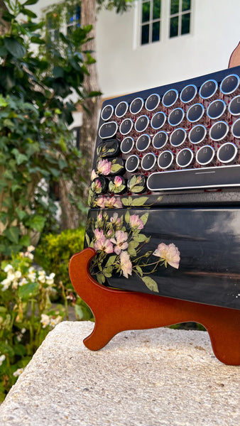 Bluetooth Black Silver and Pink Flower Rose keyboard and wrist rest set (Ready for Assembly!)