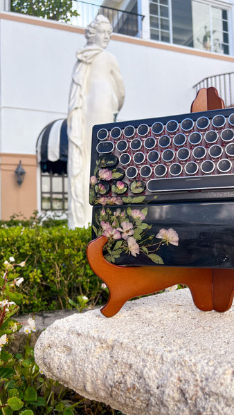 Bluetooth Black Silver and Pink Flower Rose keyboard and wrist rest set (Ready for Assembly!)