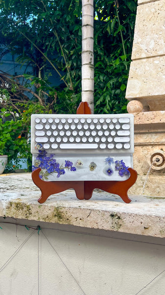 Bluetooth Pansy Flower and 3D Butterfly Typewriter Style keyboard and wrist rest set