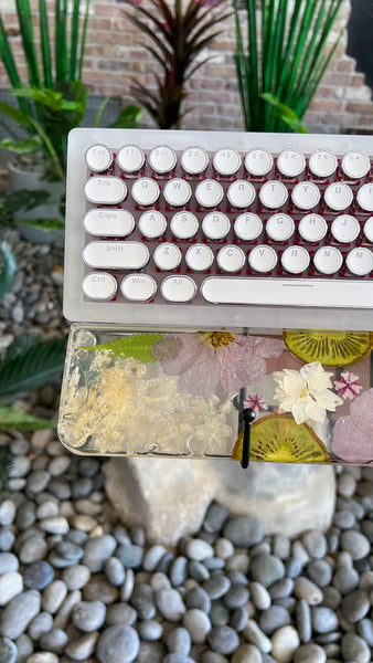 (Bluetooth!)Kiwi Fruits and flowers Typewriter style Keyboard and Wrist Rest Set (Ready For Assembly!)