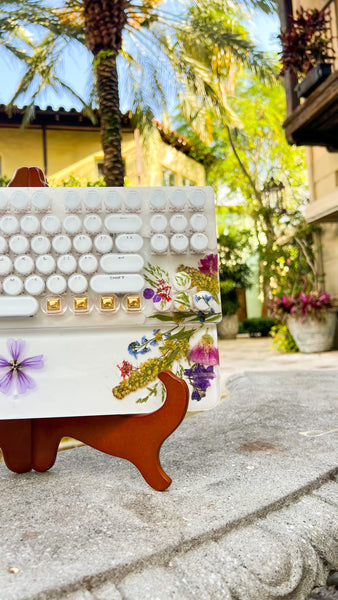 3D Butterfly Real Flower Typewriter Style Keyboard