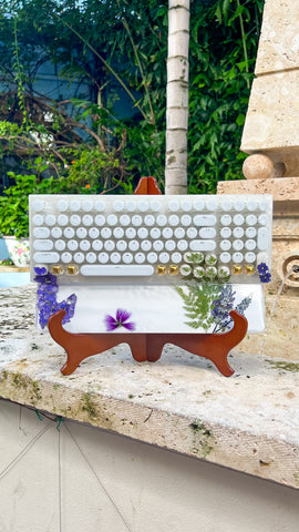 Purple Flower and Leaf Typewriter style RBG 100 key Keyboard with number pad and wrist rest set (Ready for Assembly!)