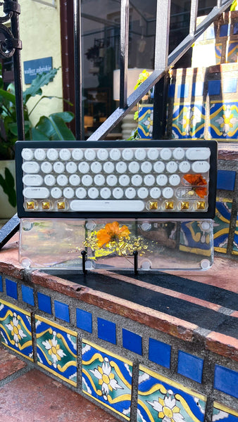 Bluetooth Clear Gold and Orange flower keyboard and wrist rest set. (Ready for Assembly!)