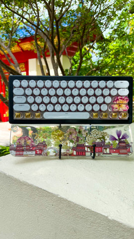 Landscape Theme Real Flower Compact Bluetooth Keyboard with Wrist Rest Set (Ready for Assembly!)