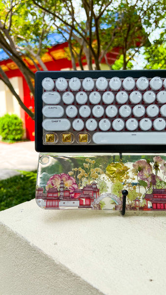 Landscape Theme Real Flower Compact Bluetooth Keyboard with Wrist Rest Set (Ready for Assembly!)