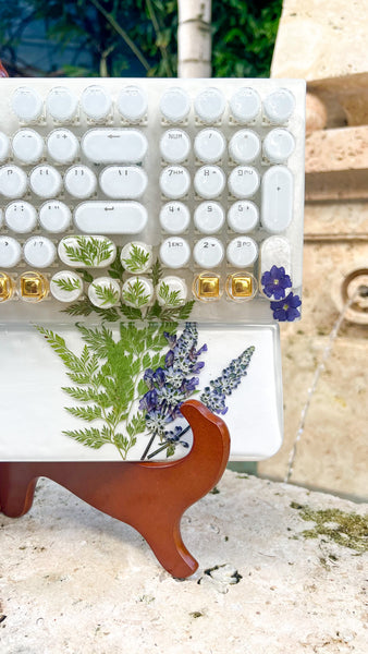 Purple Flower and Leaf Typewriter style RBG 100 key Keyboard with number pad and wrist rest set (Ready for Assembly!)