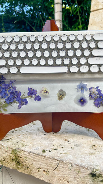 Bluetooth Pansy Flower and 3D Butterfly Typewriter Style keyboard and wrist rest set