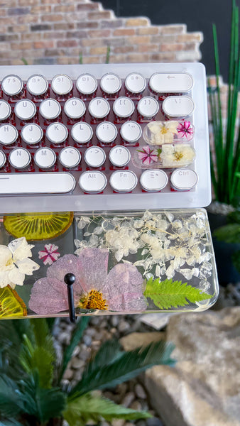 (Bluetooth!)Kiwi Fruits and flowers Typewriter style Keyboard and Wrist Rest Set (Ready For Assembly!)