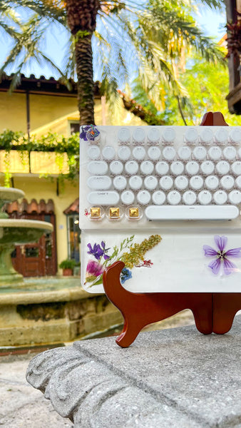 3D Butterfly Real Flower Typewriter Style Keyboard