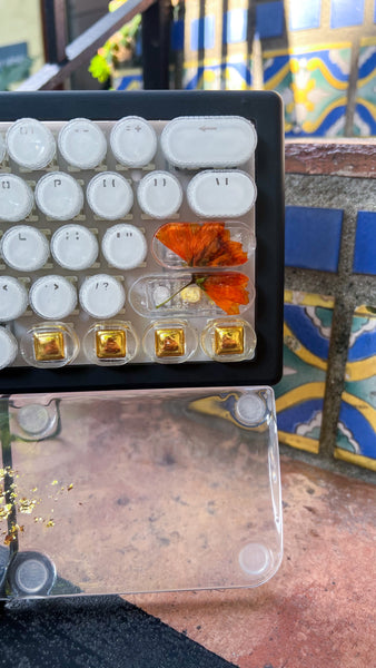 Bluetooth Clear Gold and Orange flower keyboard and wrist rest set. (Ready for Assembly!)