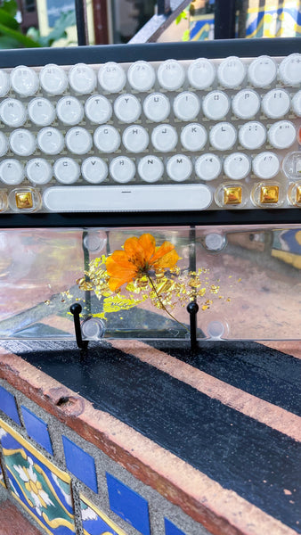 Bluetooth Clear Gold and Orange flower keyboard and wrist rest set. (Ready for Assembly!)