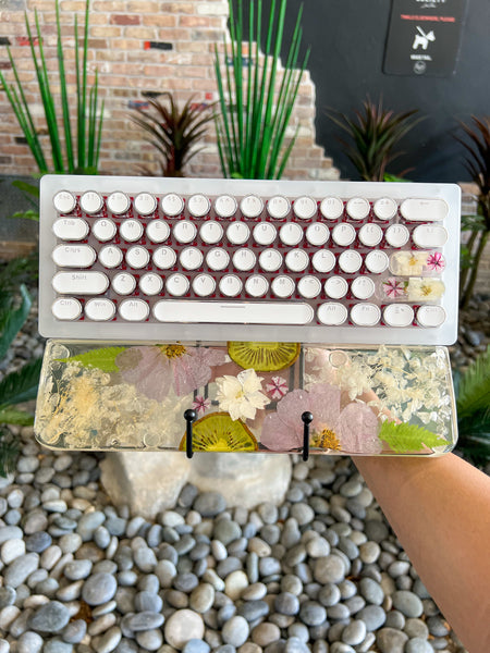 (Bluetooth!)Kiwi Fruits and flowers Typewriter style Keyboard and Wrist Rest Set (Ready For Assembly!)