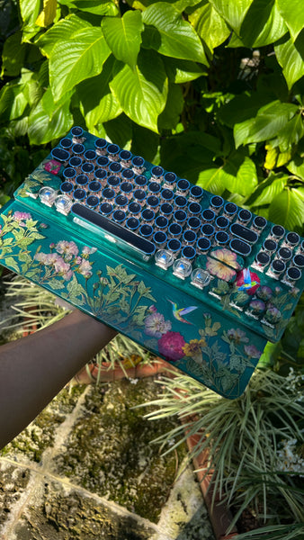 Hummingbird Flower Typewriter Style Keyboard and Wrist Rest Set(Ready to Ship!) :