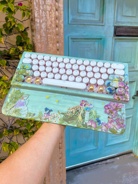 (Bluetooth!) Teal Birds of Paradise Keyboard and Wrist Rest Set (Made to Order!)