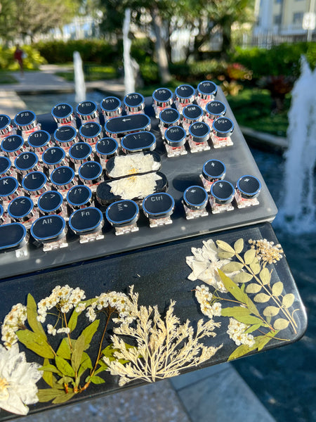 Black and white Flower Typewriter Style Keyboard and Wrist Rest Set(Ready to Ship!) :