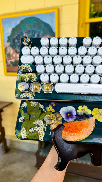 Dark Blue and Gold Typewriter Style Keyboard with Wire Wrap Butterflies and wrist rest set (Ready to Ship!)