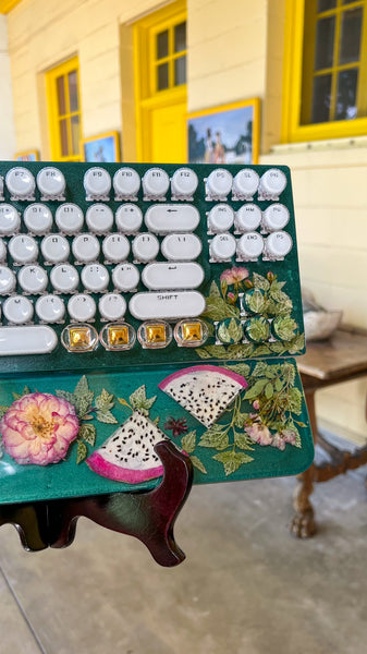 Dragon Fruit Emerald Typewriter Style Keyboard and Wrist Rest Set(Ready to Ship!)