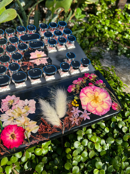 Black and Pink Flower Typewriter Style Keyboard and Wrist Rest Set(Ready to Ship!) :