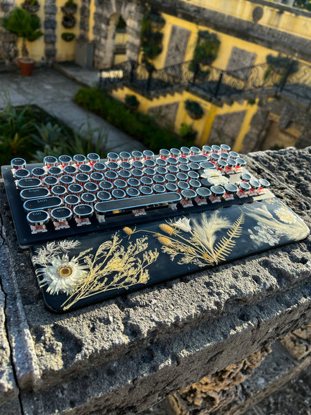 Black and white Flower Typewriter Style Keyboard and Wrist Rest Set(Ready to Ship!) :