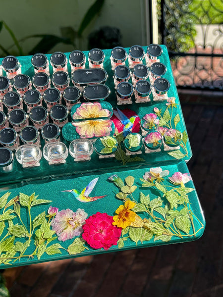 Hummingbird Flower Typewriter Style Keyboard and Wrist Rest Set(Ready to Ship!) :