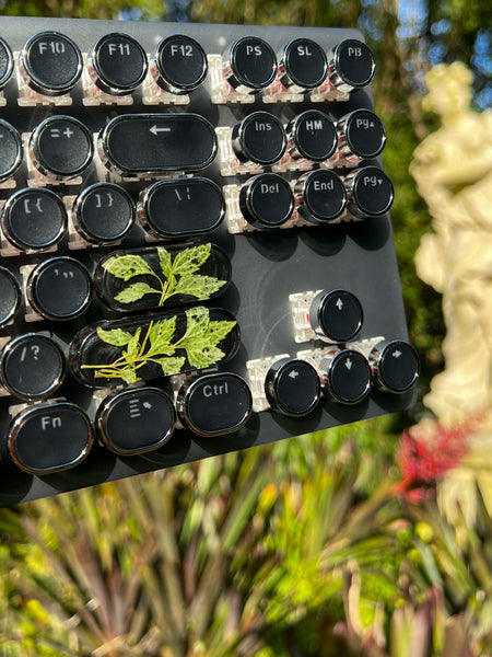 Black and white leaf Typewriter Style Keyboard and Wrist Rest Set(Ready to Ship!) :