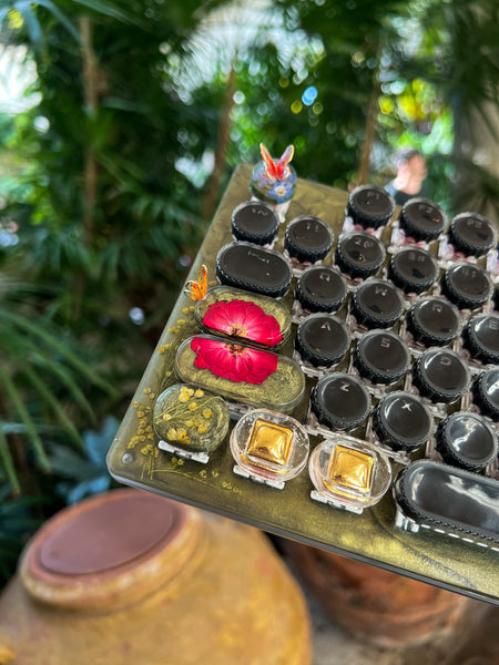 Olive Green and Gold Typewriter Style Keyboard with Wire Wrap Butterflies and wrist rest set (Ready to Ship!) :