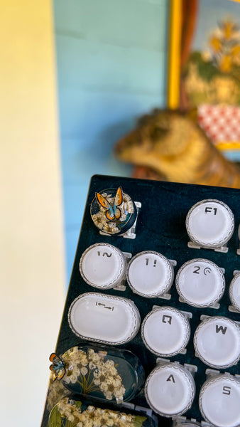 Dark Blue and Gold Typewriter Style Keyboard with Wire Wrap Butterflies and wrist rest set (Ready to Ship!)