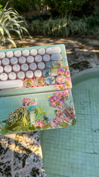 (Bluetooth!) Teal Birds of Paradise Keyboard and Wrist Rest Set (Made to Order!)