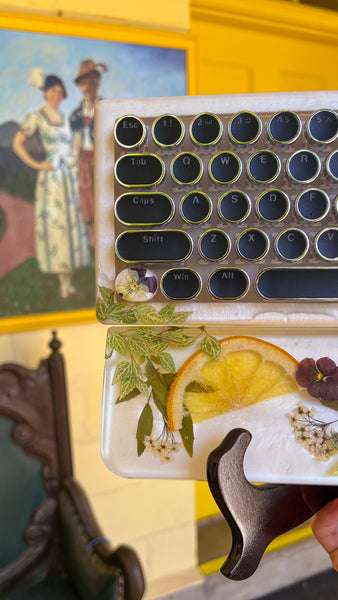 (Bluetooth!)Pansy Flower and Lemon Keyboard and Wrist Rest Set (Ready to Ship!) :