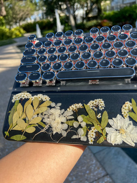 Black and white Flower Typewriter Style Keyboard and Wrist Rest Set(Ready to Ship!) :