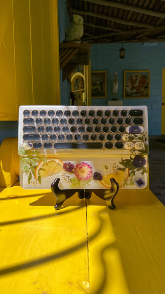 (Bluetooth!)Pansy Flower and Lemon Keyboard and Wrist Rest Set (Ready to Ship!) :