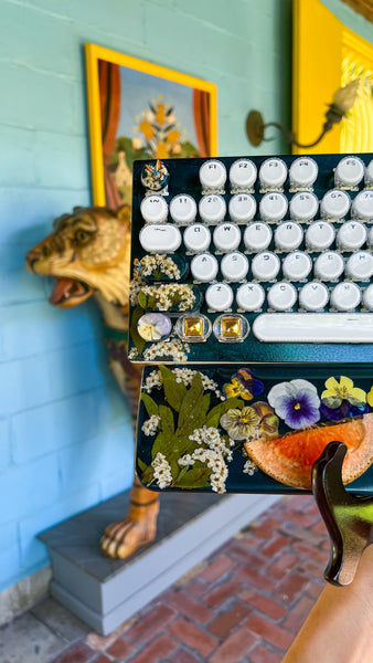 Dark Blue and Gold Typewriter Style Keyboard with Wire Wrap Butterflies and wrist rest set (Ready to Ship!)