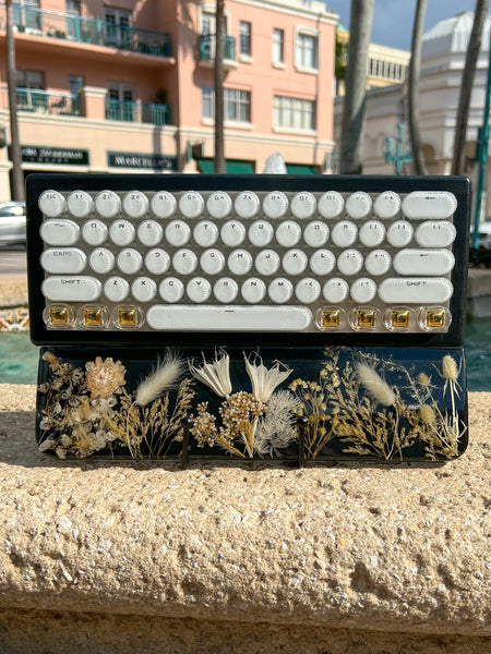 (Bluetooth!) Black White and Gold Keyboard and Wrist Rest Set (Ready to Ship!)