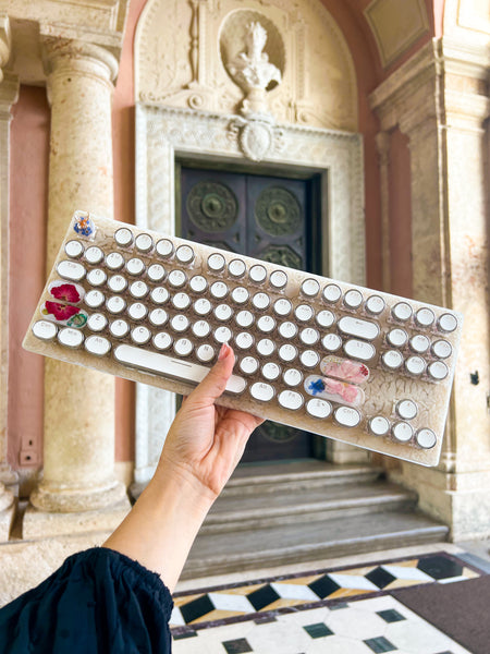 Pink Flower Keyboard with Butterfly esc and Wrist Rest Set(Ready to Ship!) :