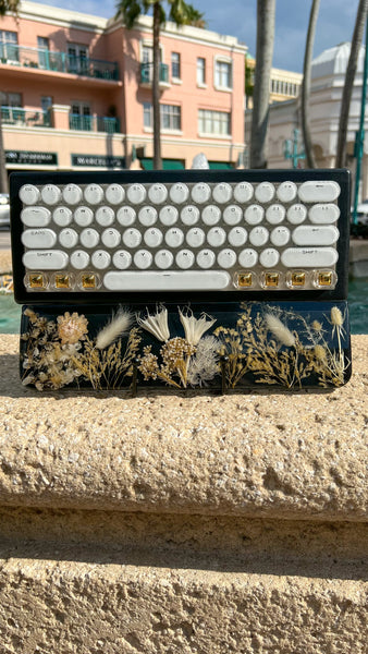 (Bluetooth!) Black White and Gold Keyboard and Wrist Rest Set (Ready to Ship!)