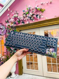 Black Typewriter Style Keyboard with Real Pink Flowers (Ready to Ship!) :