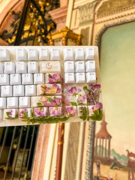 Pink Fairy Garden keyboard and Wrist Rest(Made to Order) :