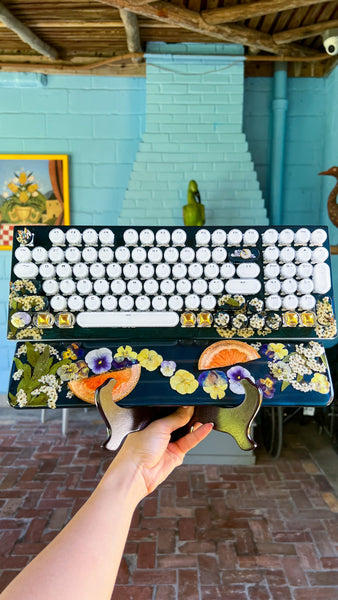 Dark Blue and Gold Typewriter Style Keyboard with Wire Wrap Butterflies and wrist rest set (Ready to Ship!)