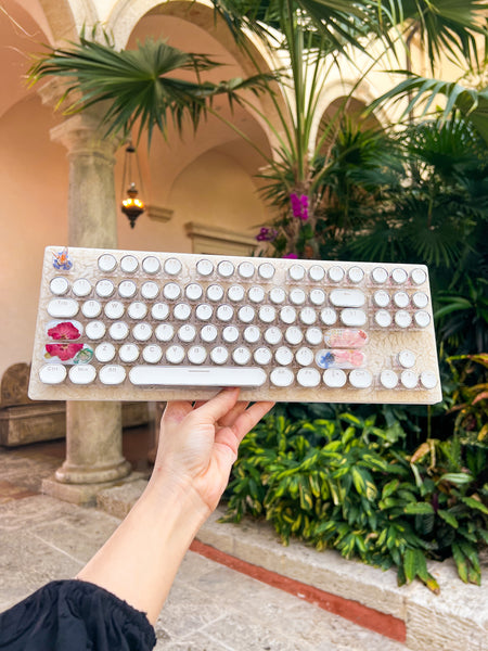 Pink Flower Keyboard with Butterfly esc and Wrist Rest Set(Ready to Ship!) :