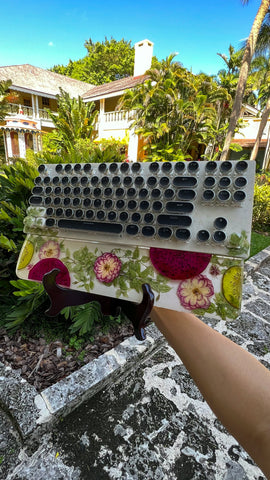 Red Dragon Fruit and Leafs Typewriter Style Keyboard and Wrist Rest Set(Ready to Ship!)