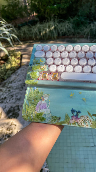 (Bluetooth!) Teal Birds of Paradise Keyboard and Wrist Rest Set (Made to Order!)